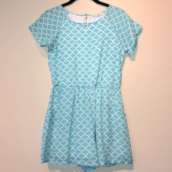 Copper Key Romper Kids Girls Blue White Teal Aqua - Picture 3 of 8